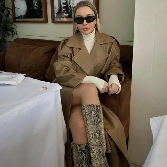 BLOGGER'S FAVE! Zara Faux Leather Trench Coat Tan Brown NWT - Picture 9 of 13